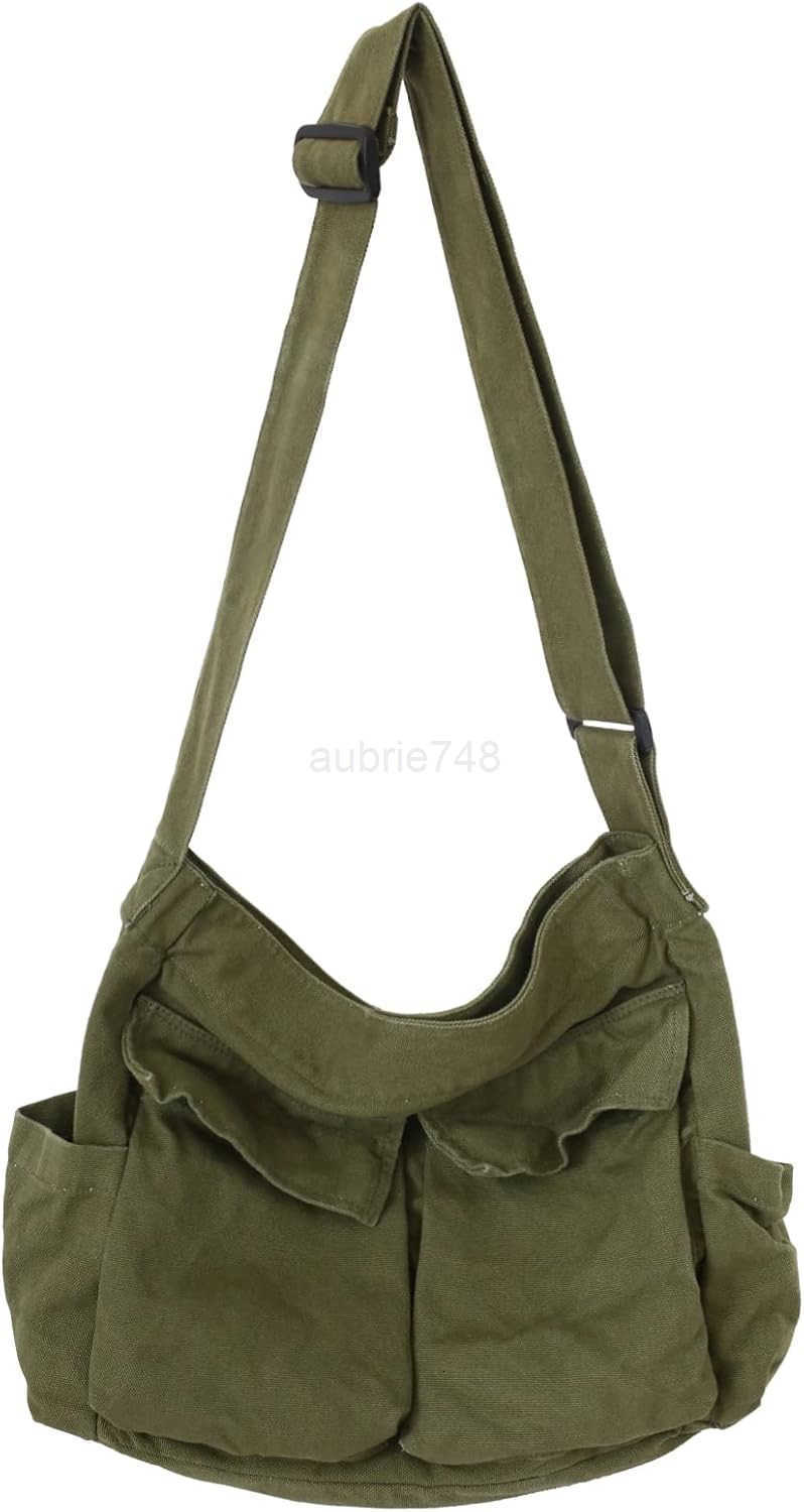 Canvas Messenger Bag Large Hobo Bag Crossbody Shoulder Bag Tote Bag with Pocket for Women and MenZ250920