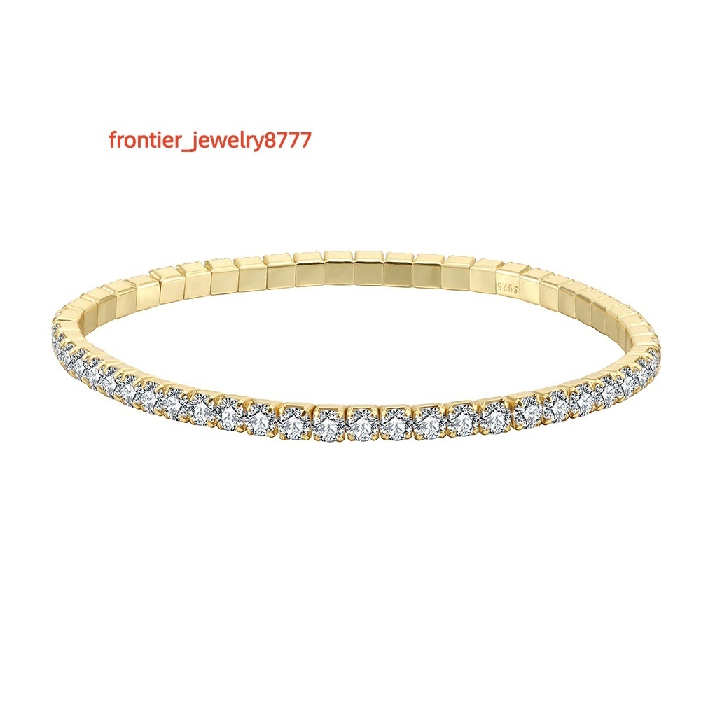 RINNTIN SB217 Fashion Women Stretchable Tennis Bracelet Silver 925 Jewelry Moissanite Bracelets Elastic Tennis Bracelets