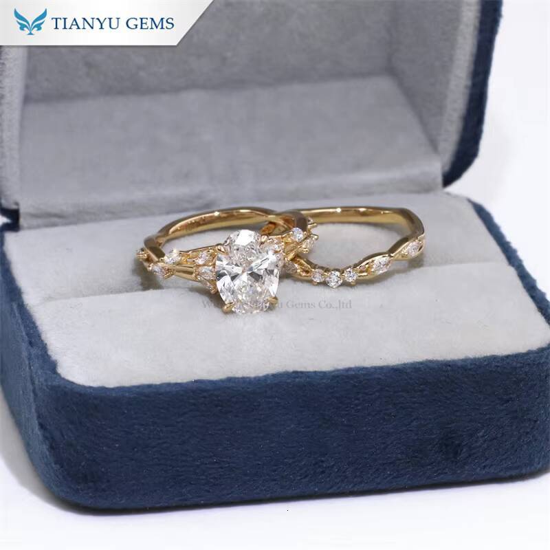 Tianyu Gems Custom Made Oval Moissanite Diamond 75105mm 3ct and Marquise Moissanite 10k 14k 18k Yellow Gold Ring Set