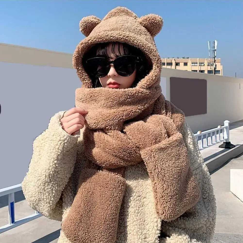 New Fashion Winter Wen Novelty Beanies Cs Warm Bear Ear Hat Casual P Hat Scarf Set Casual Solid Wen Cs Present Y250920