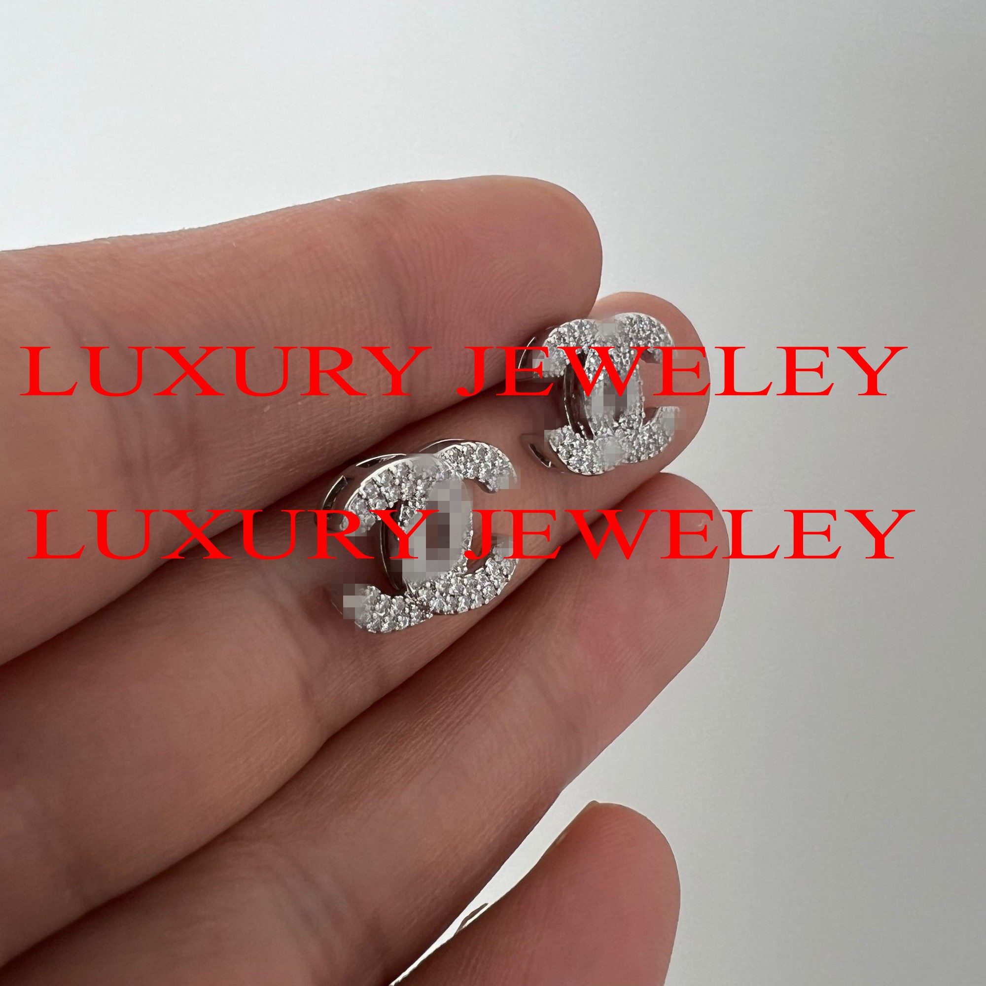 Shiny Luxury Girls branded designer full AAA diamond C stud 316L Stainless Steel 18k Gold silver women letter earrings wedding jewelry birthday gift match clothes