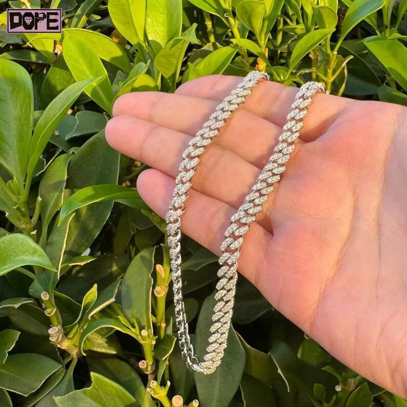 Hiphop VVS Moissanite Chain 925 Sterling Silver Iced Out Necklace 6mm Gold Plated Moissanite Miami Cuban Chain