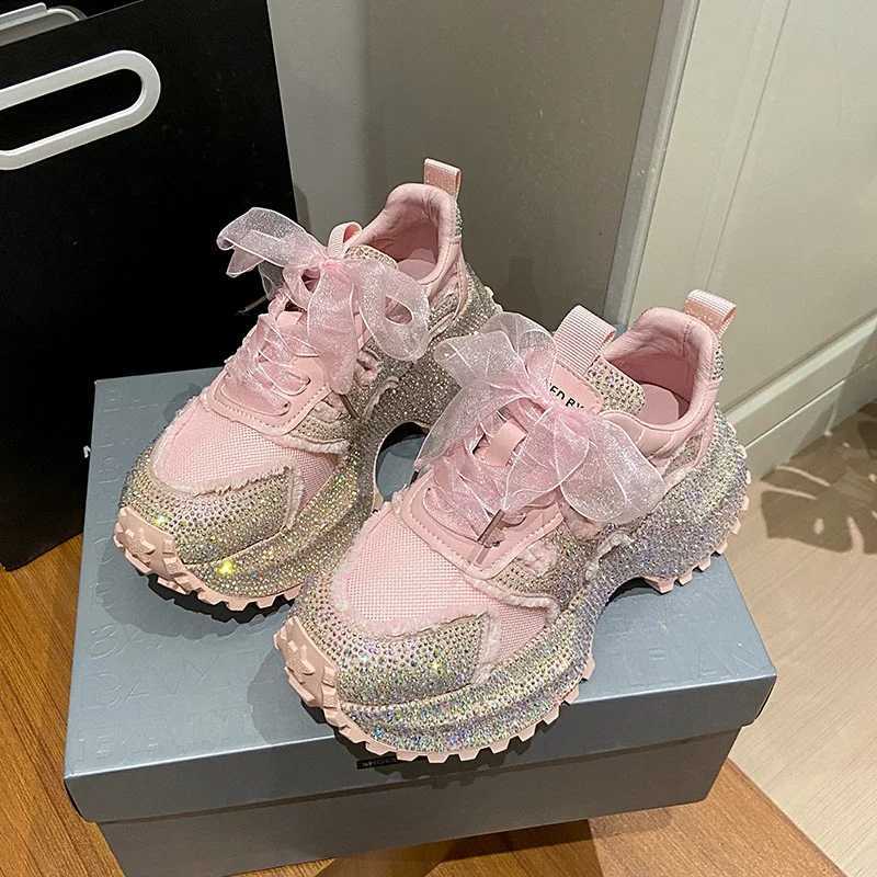 Women Shiny Rhinestones Shoes Four Seasons Casual Sneakers Women Stylish Sport Shoes LaceUp Platform Luxury Shoes zapatos mujer W250920