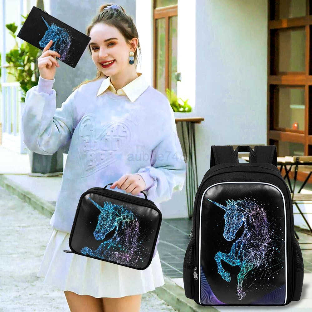 3PCS Unicorn Backpack 17 girls Bookbag with Lunch Box Water Resistant Middle Elementary School Bag for PrechoolZ250920