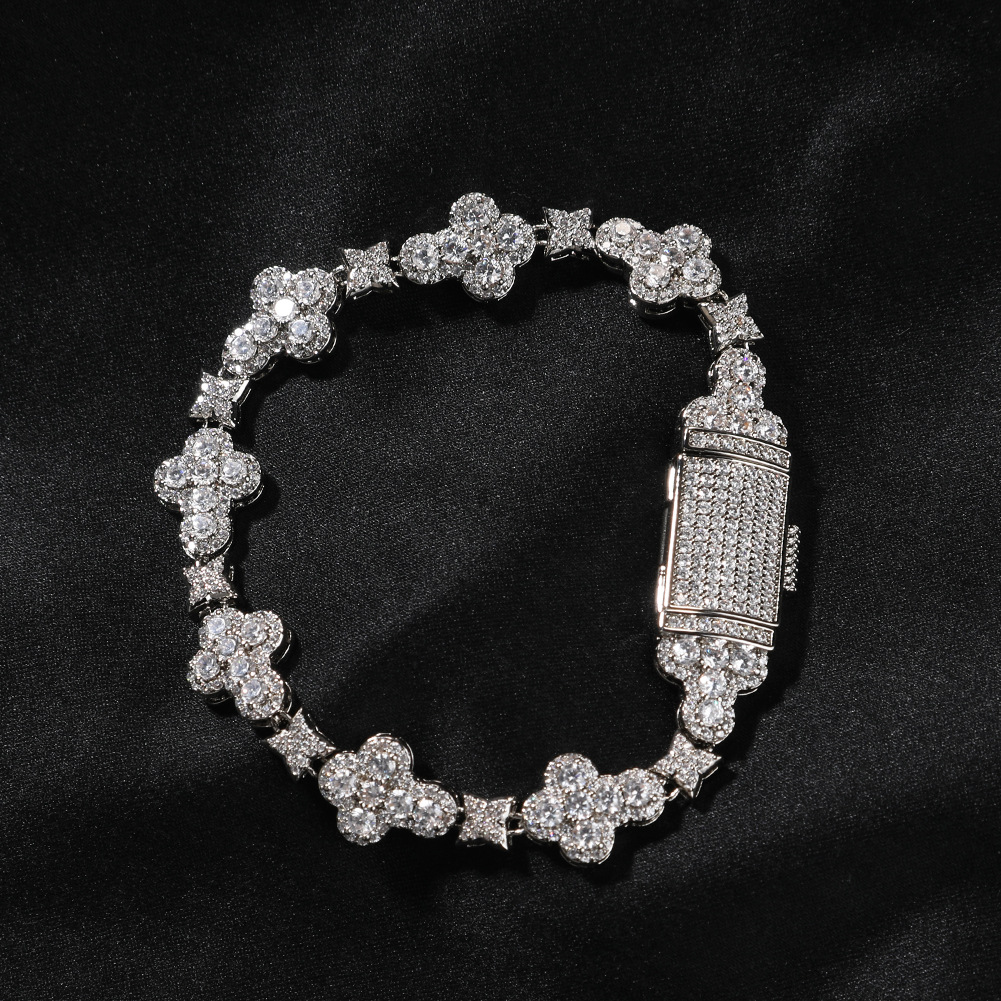 New Simple Fashion 10mm Cross Flower Bracelet with Micro Paved Zircon, Elegant and Shiny Jewelry - view 5