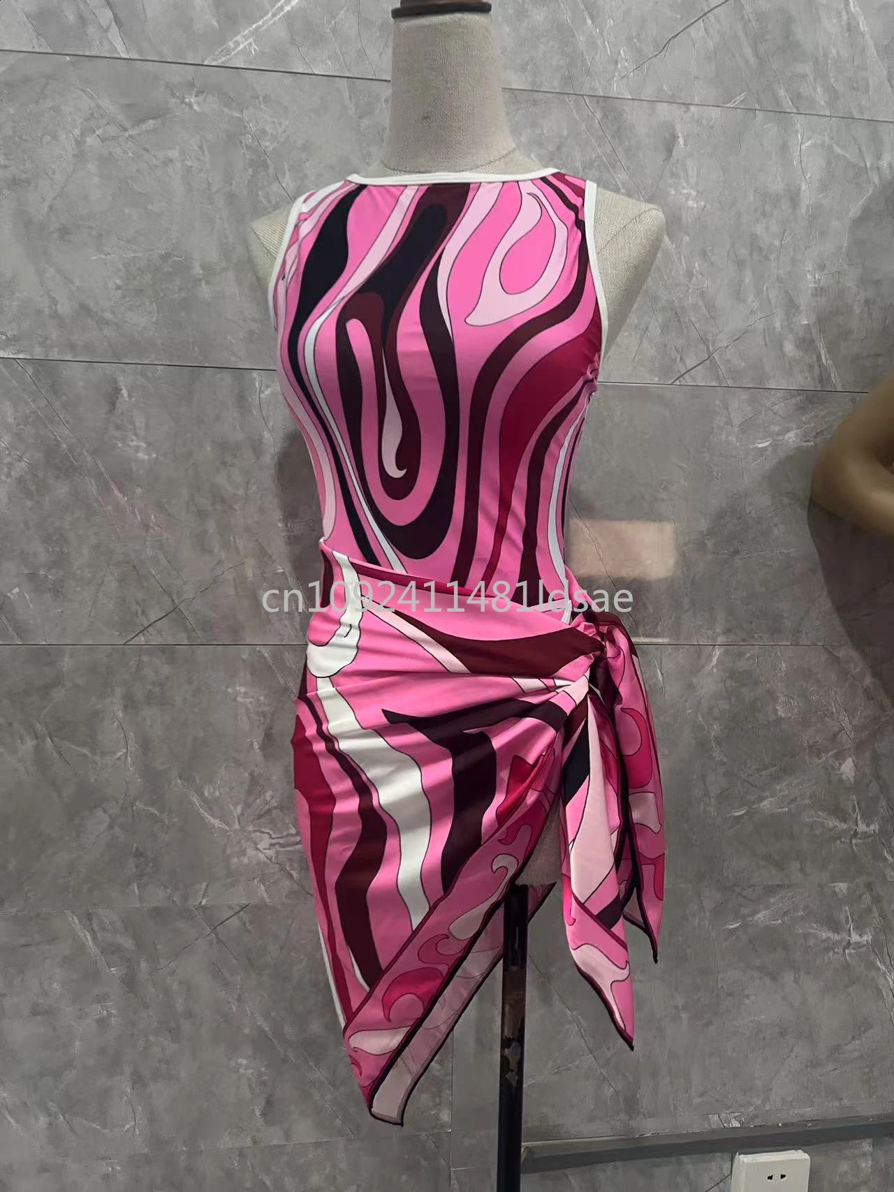 Womens Pink Scarf Swimsuits Italian Sexy Beach Bikini Set 250920