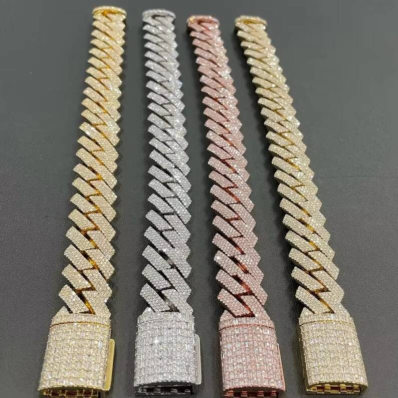 20MM Customized Trendizable Iced Out Moissanite Diamond Cuban Link Chain Hiphop in 925 Sterling Silver Moissanite Cuban Link Chain