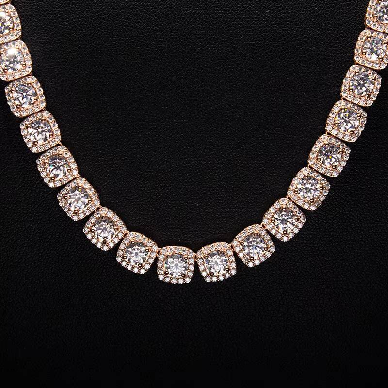 8MM Bust Down Mossanite Rose Gold Plated Chain Necklace 925 Silver Moissanite Iced Out Tennis Cluster Chain