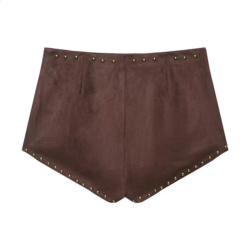Willshela Women Fashion With Rivet Coffee Side Zipper ALine Mini Skirts Shorts Vintage High Waist Female Chic Lady 250919