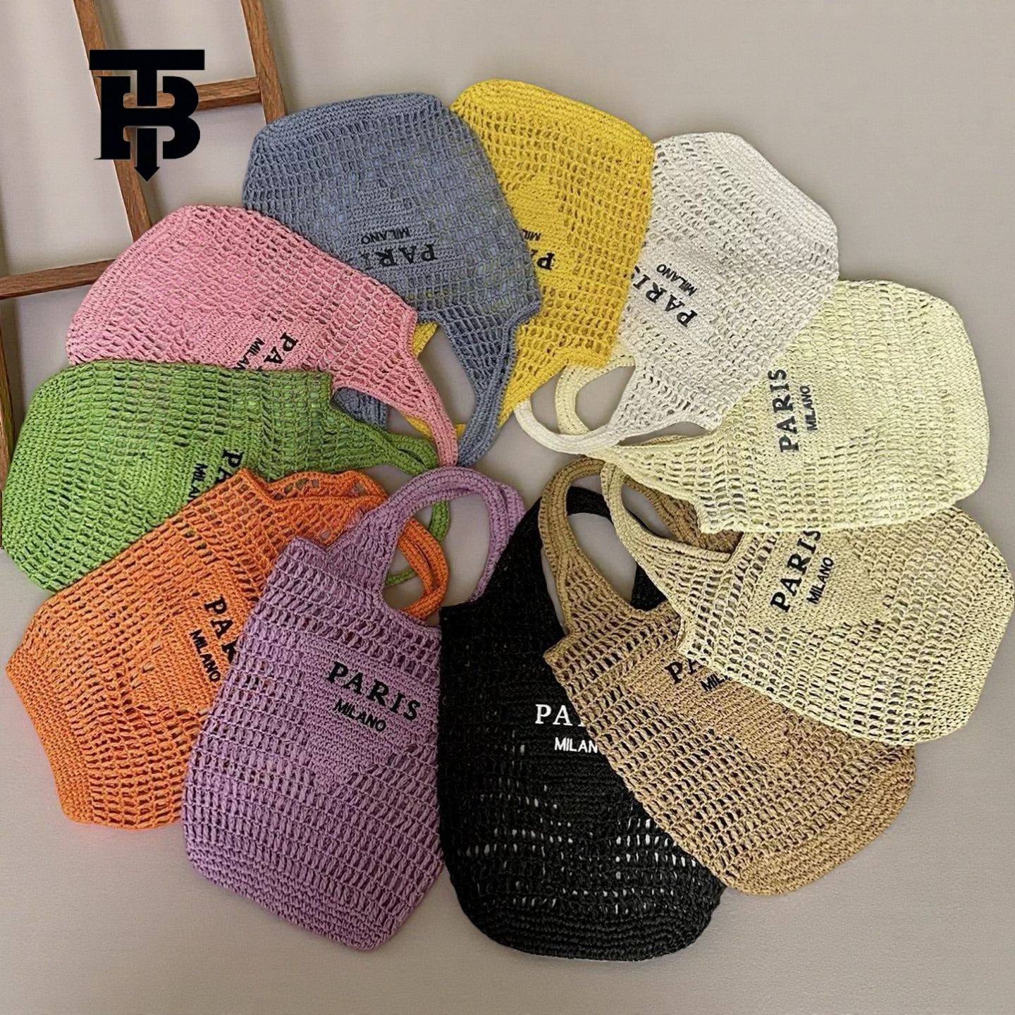 TB BHULAMTE Free Shipping New Designer Women's Bag 2025 Letter Embroidery Hand Woven Bag Hollow Crochet Straw Bag Beach Vacation Shoulder Bag Women's Straw Bag