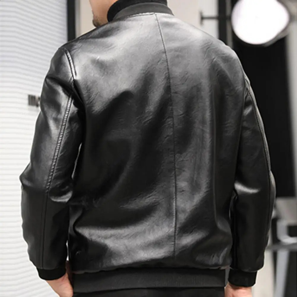 Men Jacket Thickened Warm Pu Leather Bomber Jacket Men Thermal Jacket Mens Standup Collar Business Casual Jackets Father Coat 250920