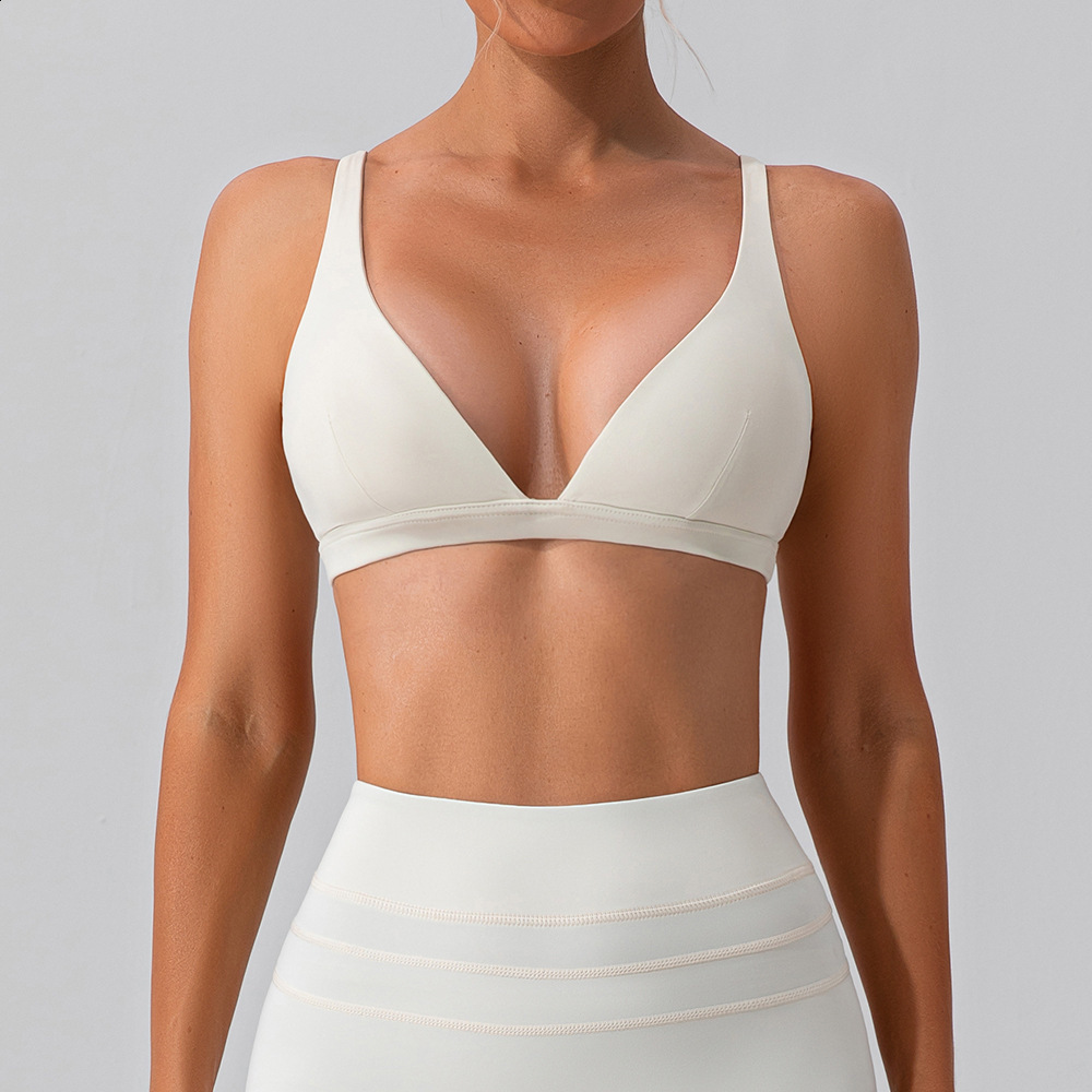 Sports Bra for Women Sexy Deep V-Neck Triangle Bra Yoga Top Buttery Soft Open Back Padded Fitness Gym Crop Top 241031