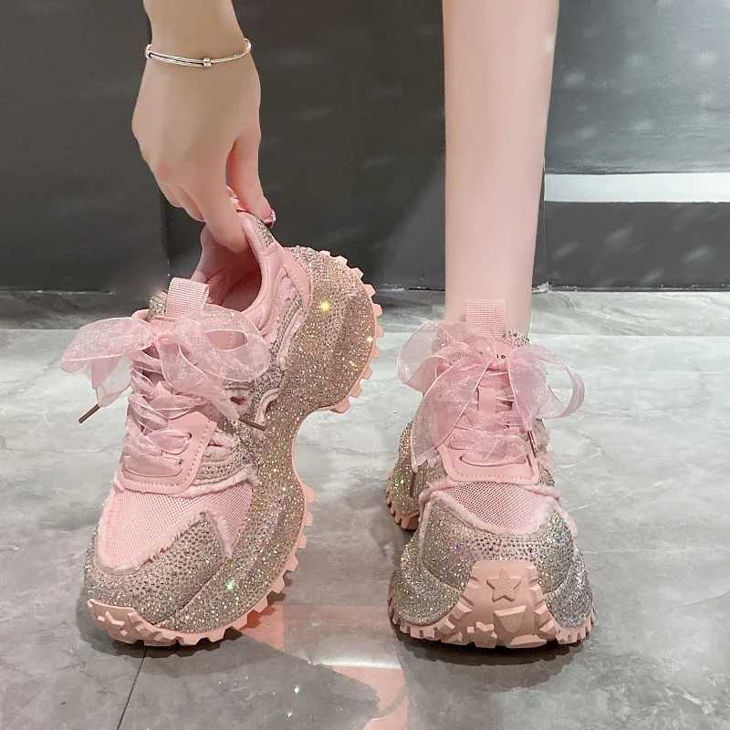 Women Shiny Rhinestones Shoes Four Seasons Casual Sneakers Women Stylish Sport Shoes LaceUp Platform Luxury Shoes zapatos mujer W250920