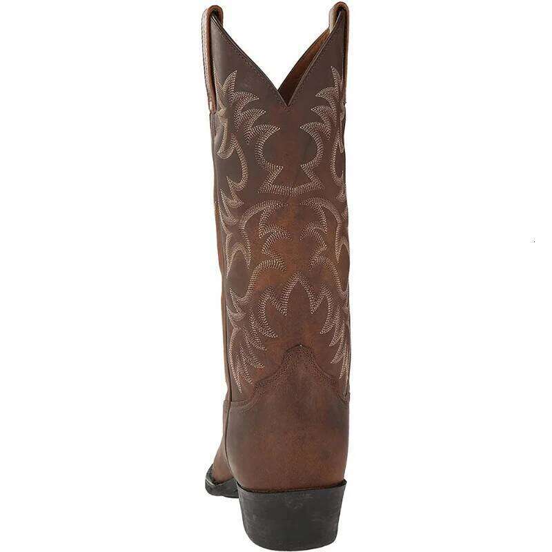 Handmade Cowboy Embroidery Western Pointed-toe Mid-calf Male New Slip on Men Riding Boots Zapatos Hombre