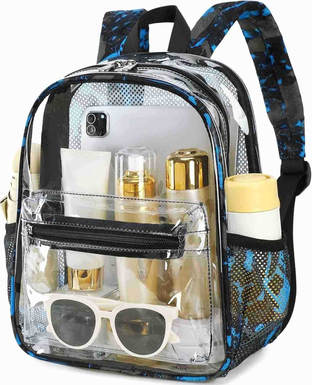 Clear Mini Backpack for Stadium Events Approved 12x12x6 Small Transparent Backpacks Plastic See Through Clear Bag for Concerts Work Festival Security 