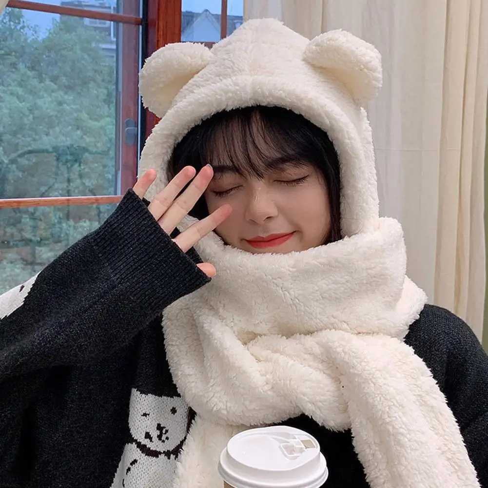 New Fashion Winter Wen Novelty Beanies Cs Warm Bear Ear Hat Casual P Hat Scarf Set Casual Solid Wen Cs Present Y250920