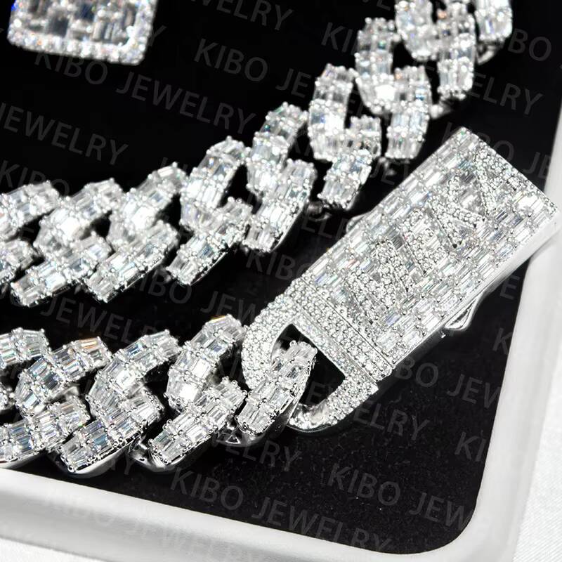 Cuban Link Chain Pass Diamond Tester Hip Hop Customized Trend Clasp 18mm Iced Out Baguette Cut Moissanite Chain 925 Silver Chain for Men