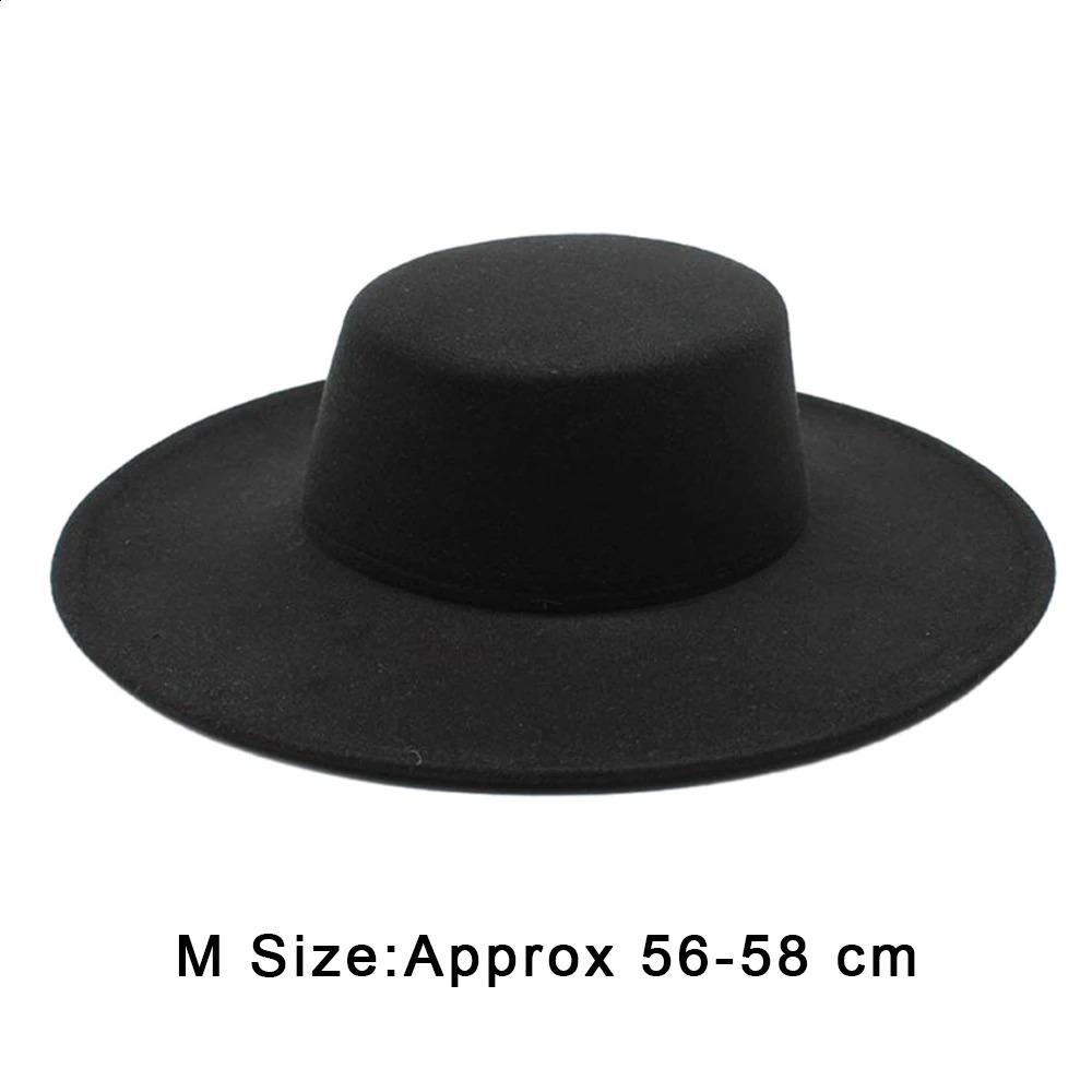 Premium French Womens Hat Big Wide Brim Fedora Hat Winter Wool Derby Wedding Jazz Hats Flat Top Felt Hat Approx 5658 cm Black 250919