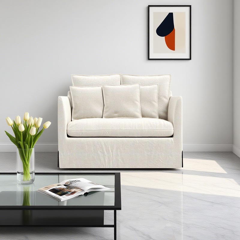 Living Room Furniture Charming Ivory Ripple - effect Sofa with Plush Pillows, Ideal for Cozy Conversations