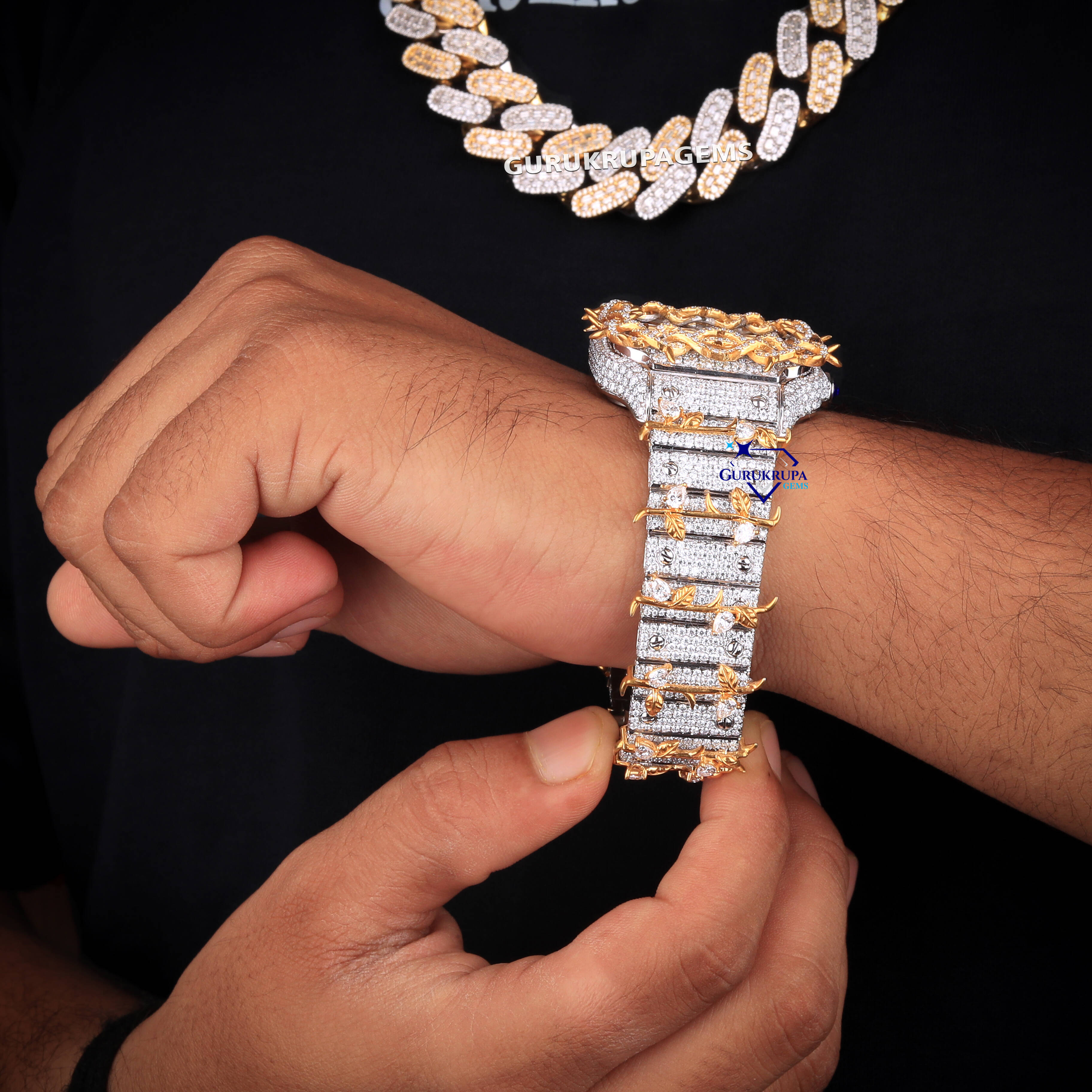 925 Silver Moissanite Cuban Chain and Watch Set for Men Iced Out Luxury Hip Hop Jewelry with Customized Trend
