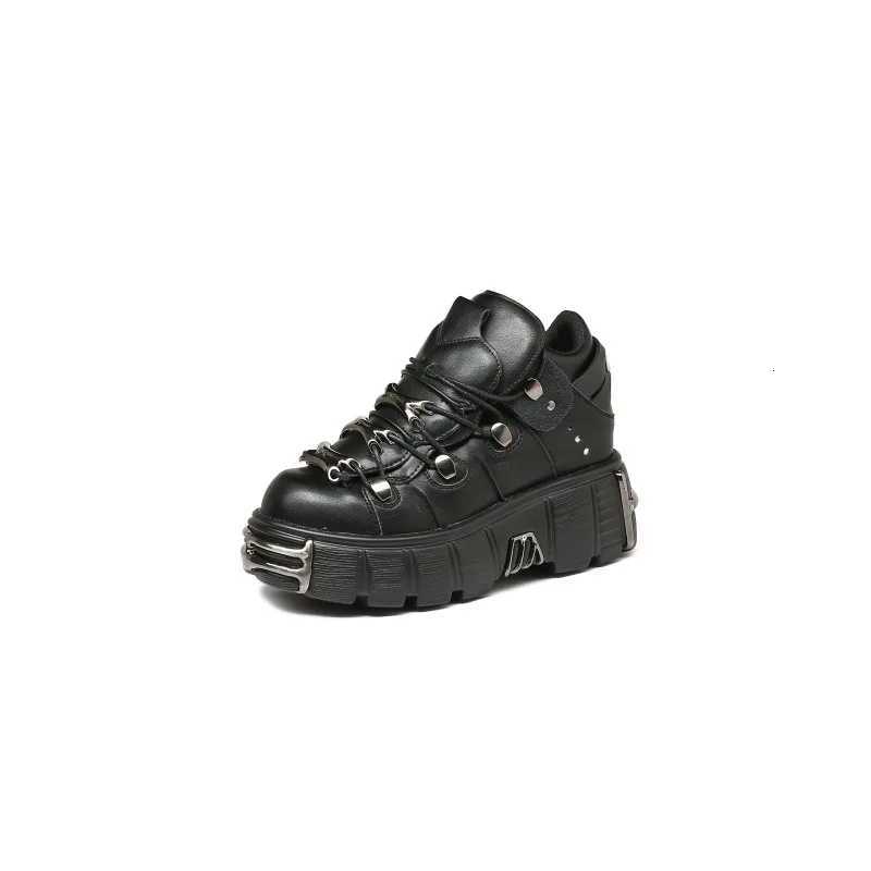 Limited Availability Bold Black Platform Sneakers with Shiny Metal Accents W250920