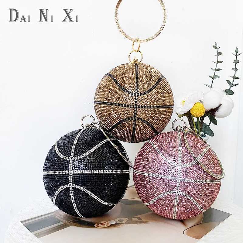 Luxury Designer Trendy Basketball Handbag Crystal Rhinestone Bag Bling Purse Woman Evening Clutch Party PurseW250920
