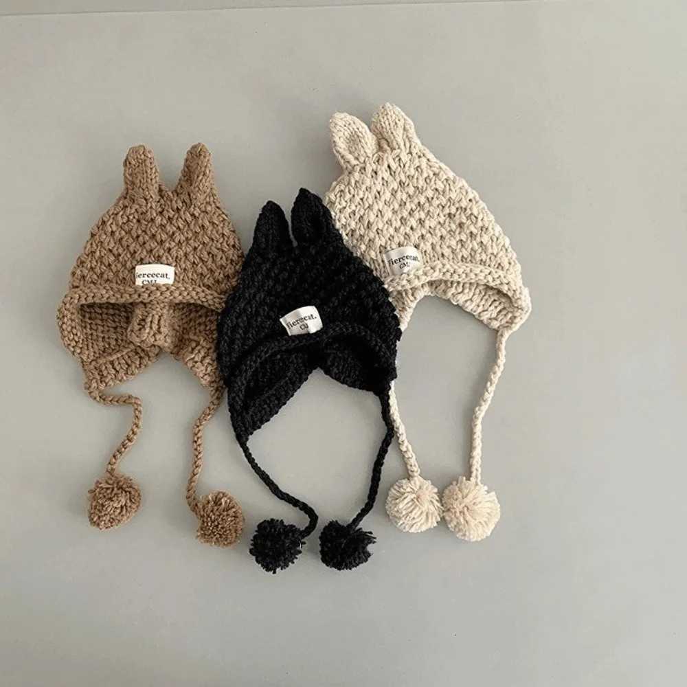 Fashion Solid Color Baby Crochet Hat Soft Warm Rabbit Ear Hand Knitted C Outdoor Autumn Winter Ear Protection C Toddler Y250920