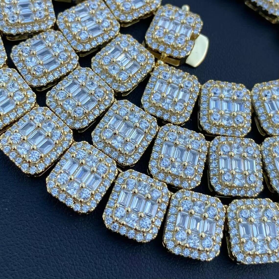 Fine Jewelry Necklace 12mm High Quality Sterling Silver Full Iced Baguette Mens Hip Hop Moissanite Tennis Chain Necklace