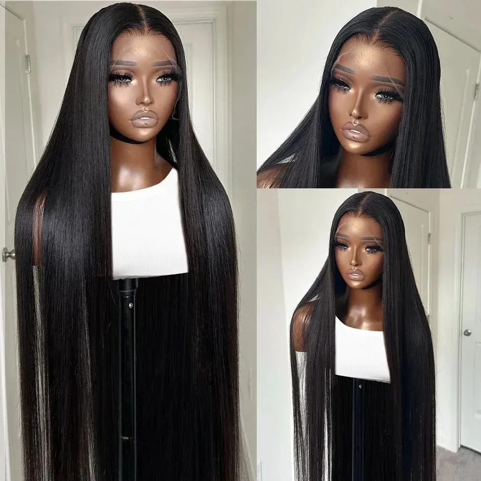 30 40 Inch 300 Density Black Straight 13X6 HD Lace Frontal Wig 13X4 Transparent Lace Front Wig Pre Plucked Human Hair For Women