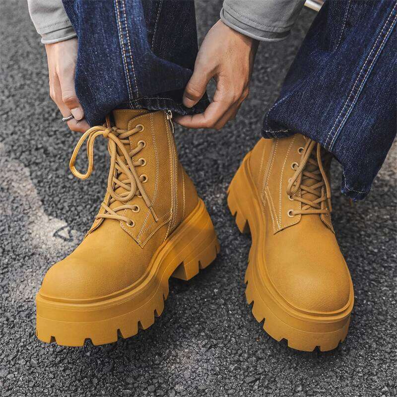 Fashion Quality Casual Leather Outdoor Office Shoes Thick Bottom Designers Lace Up Ankle Italian Mens High Top Boots
