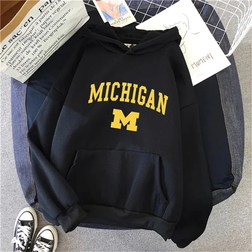 Fashion Michigan University Women Hoodies Hip Hop Fleece Woman Casual Pullover Unisex Streetwear Harajuku Male Hoody Clothes 250919