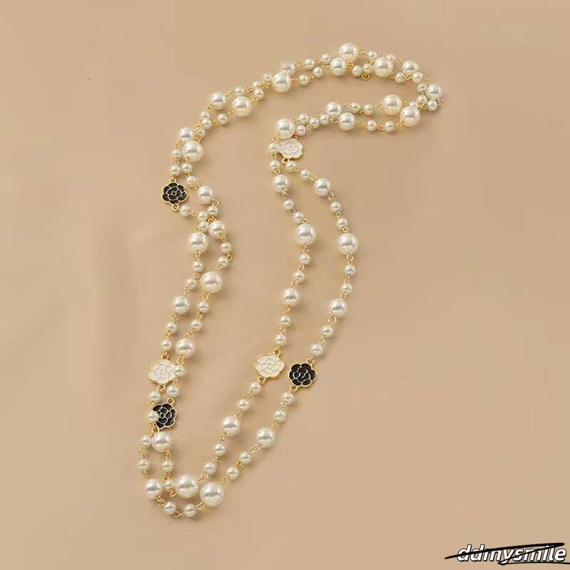 Nk-123 Oil Drip Rose Flower Style Pearl Layerable Long Sweater Chain Necklace Jewelry Wholesale ddmysmile