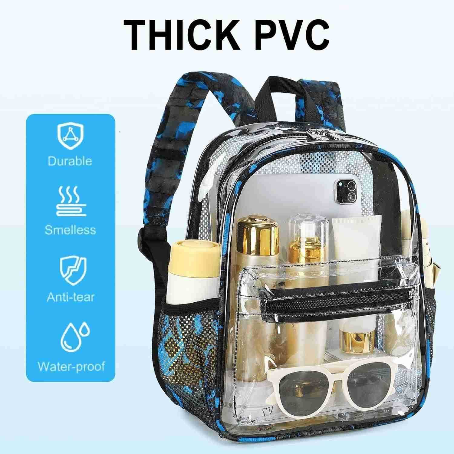 Clear Mini Backpack for Stadium Events Approved 12x12x6 Small Transparent Backpacks Plastic See Through Clear Bag for Concerts Work Festival Security 