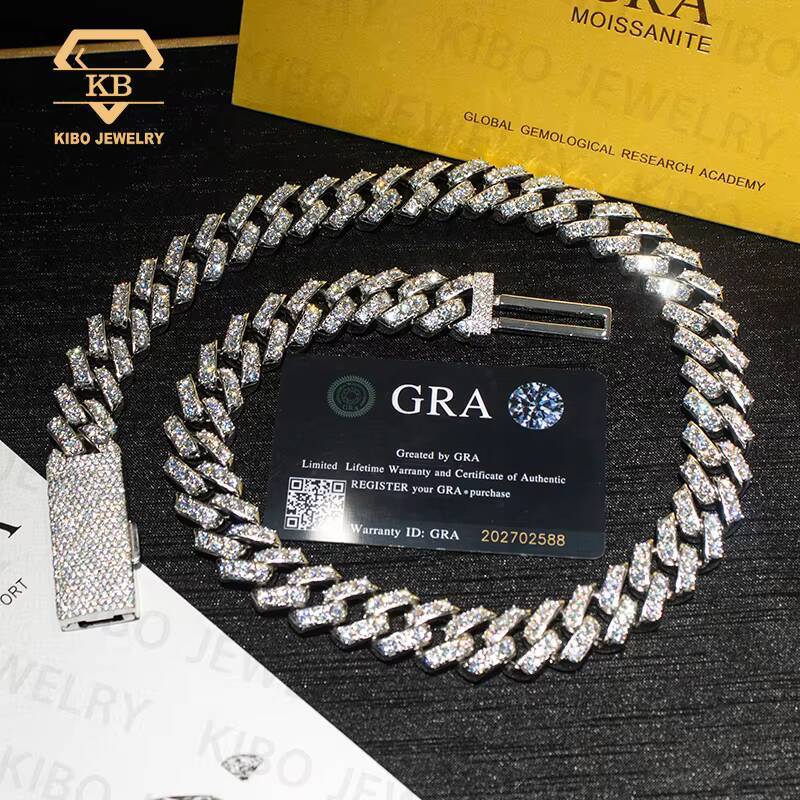 Hip Hop Cuban Link Chain 925 Sterling Silver Mossanite Cuban Link Chain 20mm Pointer Setting Iced Out Diamond Cuban Link Chain