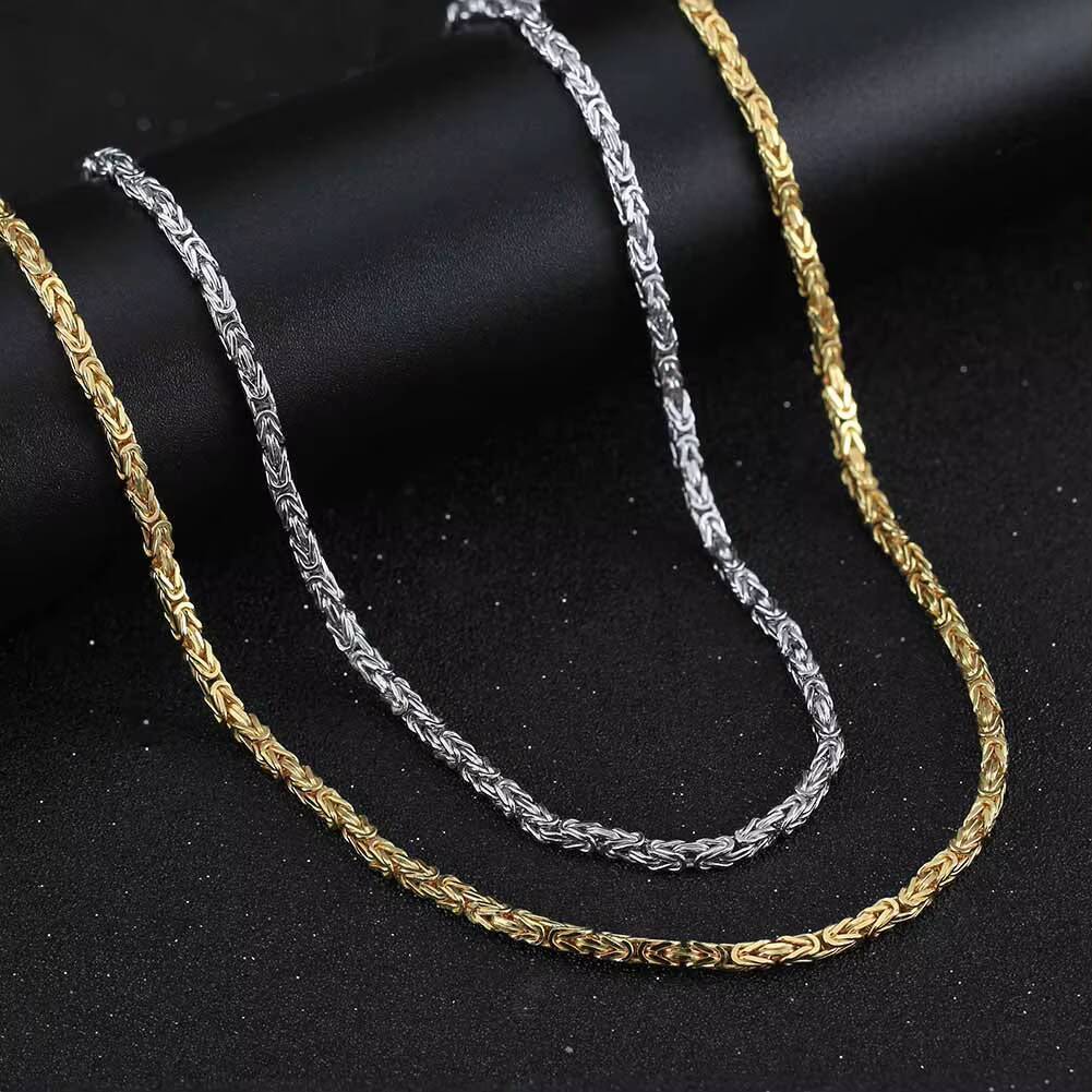 RINNTIN SC79 Classic Mens 18K Gold Plated Byzantine Chain Necklaces New Arrival 925 Sterling Silver 25mm Chain Necklace for Men