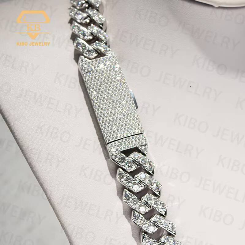 Hip Hop Cuban Link Chain 925 Sterling Silver Mossanite Cuban Link Chain 20mm Pointer Setting Iced Out Diamond Cuban Link Chain