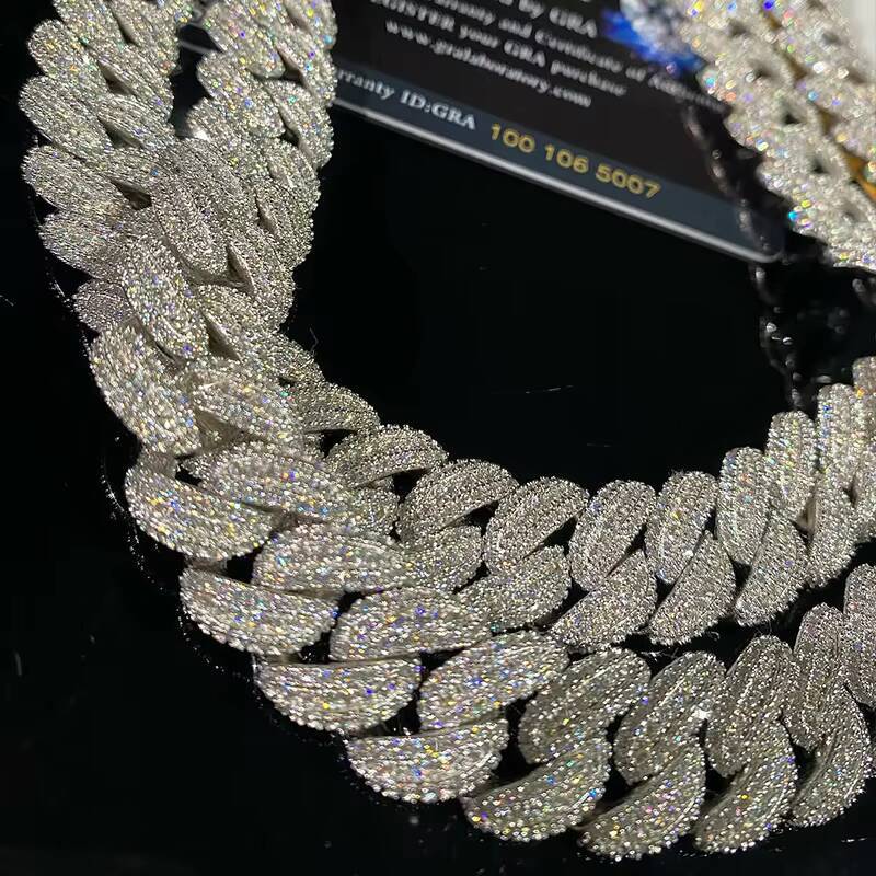 20mm 925 Sterling Silver VVS Moissanite Ice Diamond Hip Hop Style Cuban Chain Necklace Fashionable Jewelry
