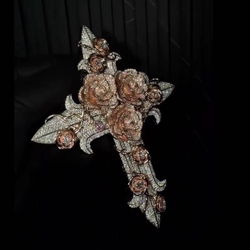 Solid Heavy Two Tone VVS Diamond Hip Hop 925 Silver Iced Out 3D Customized Trend Moissanite Cross Pendant Pass Diamond Tester Fine Jewelry