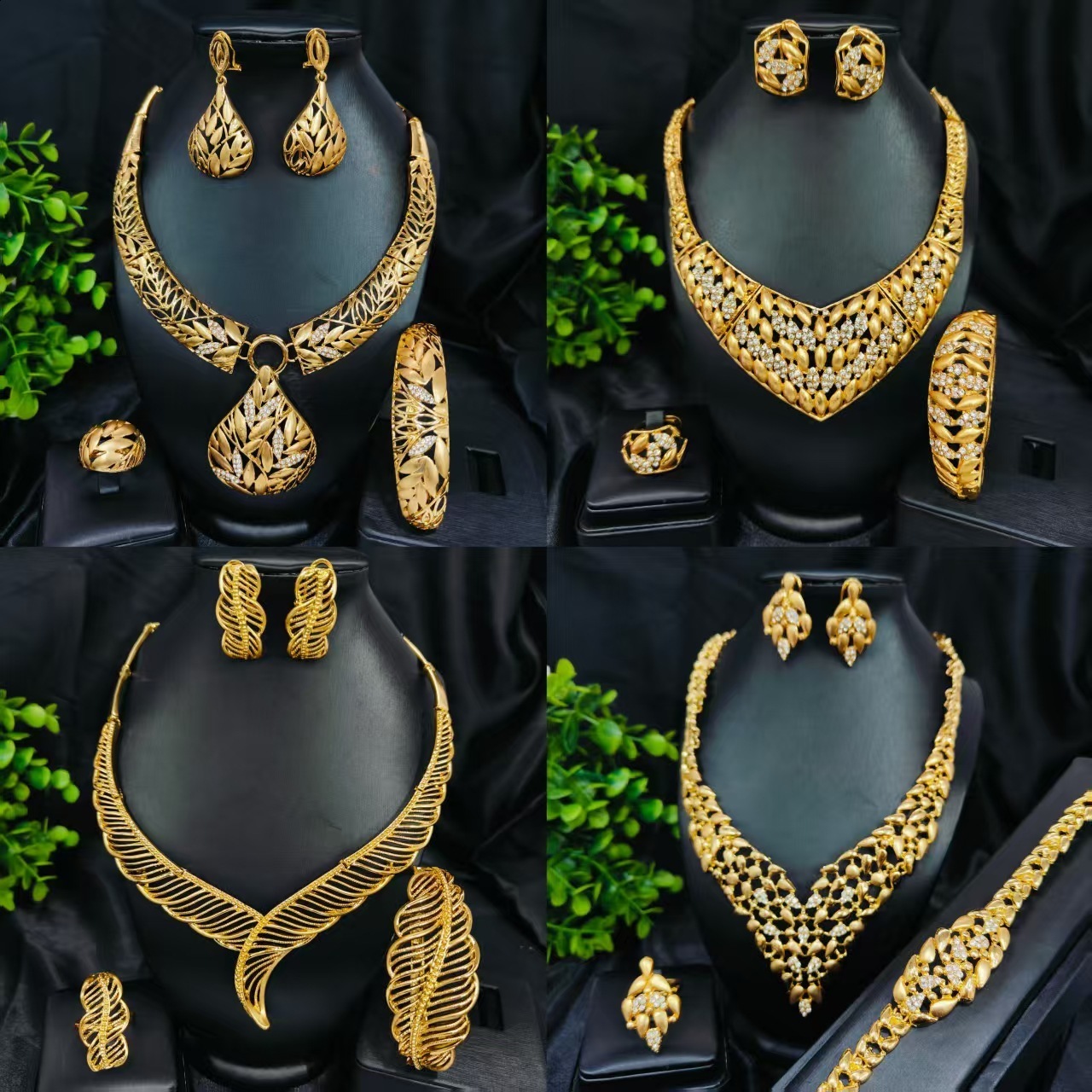 Elegant Bride Evening Dress Diamond Necklace Exaggerated Collarbone Chain Earrings Set Collection 241105