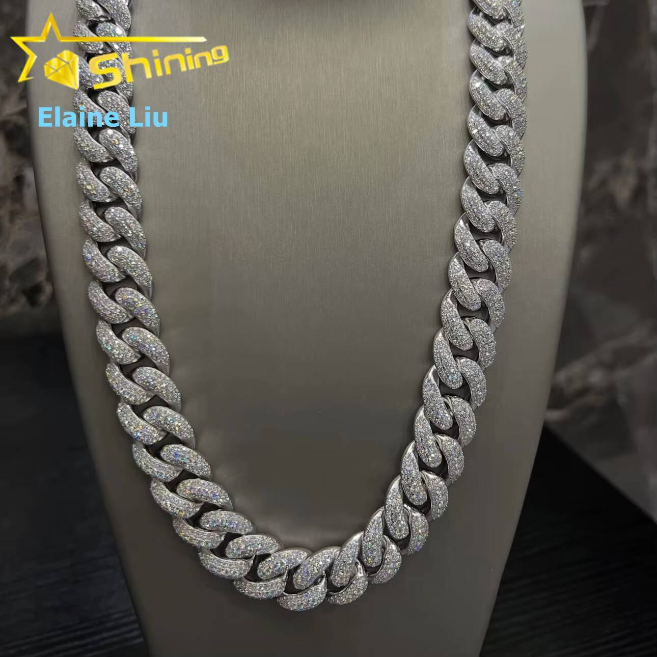 Fine Jewelry High Quality Hip Hop Iced Out Customized Trend Diamond 18MM 925 Sterling Silver Moissanite Miami Cuban Link Chain Necklace
