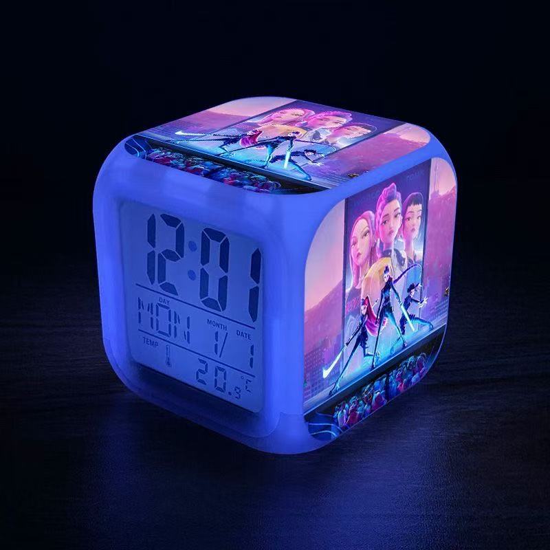 Kpop Demon Hunters Anime Merchandise Alarm Clock Colorful Color Change Night Light Digital Clock Student Bedside Silent Alarm Clock Rumi Zoe Mira