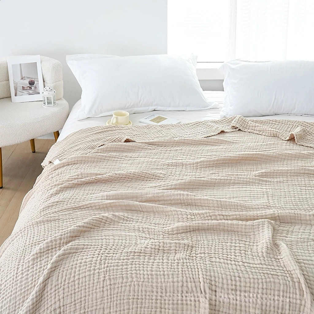 Cotton Muslin Large Size 6 Layer Gauze Blankets Kids Adult Summer Quilt Bedding Thicken Bath Towel 150X200cm 250920