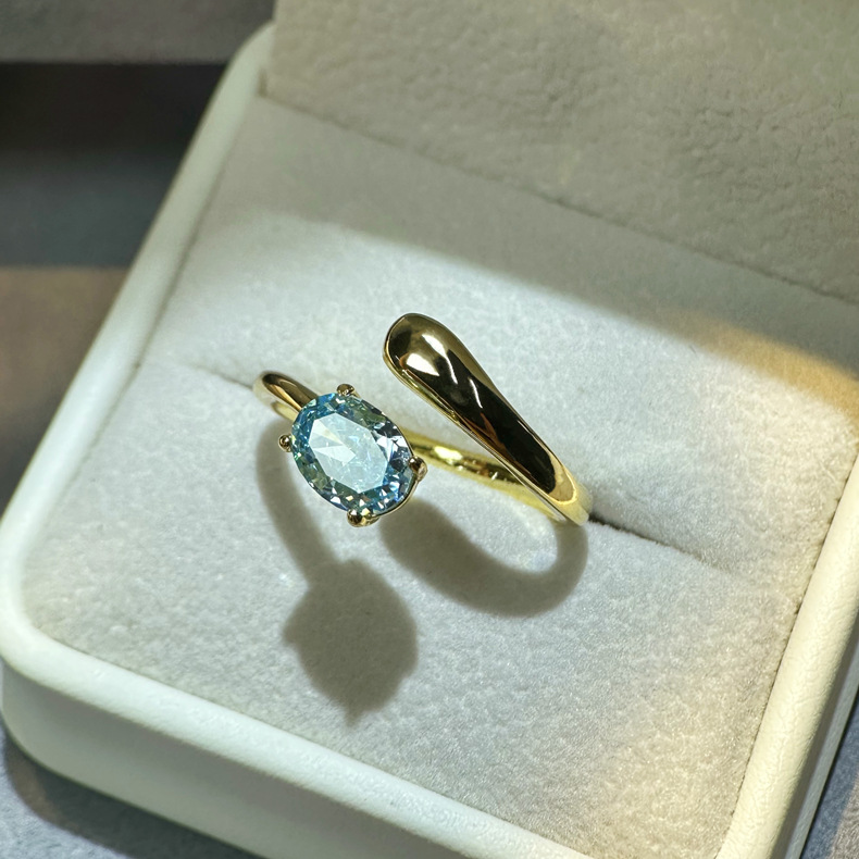 2.8CT Oval Cut Lab Moissanite Diamond Simple Fashion Jewelry Genuine 100% 925 Sterling Silver 18 Gold Aquamarine Gemstones Women Wedding Open Ring Lov