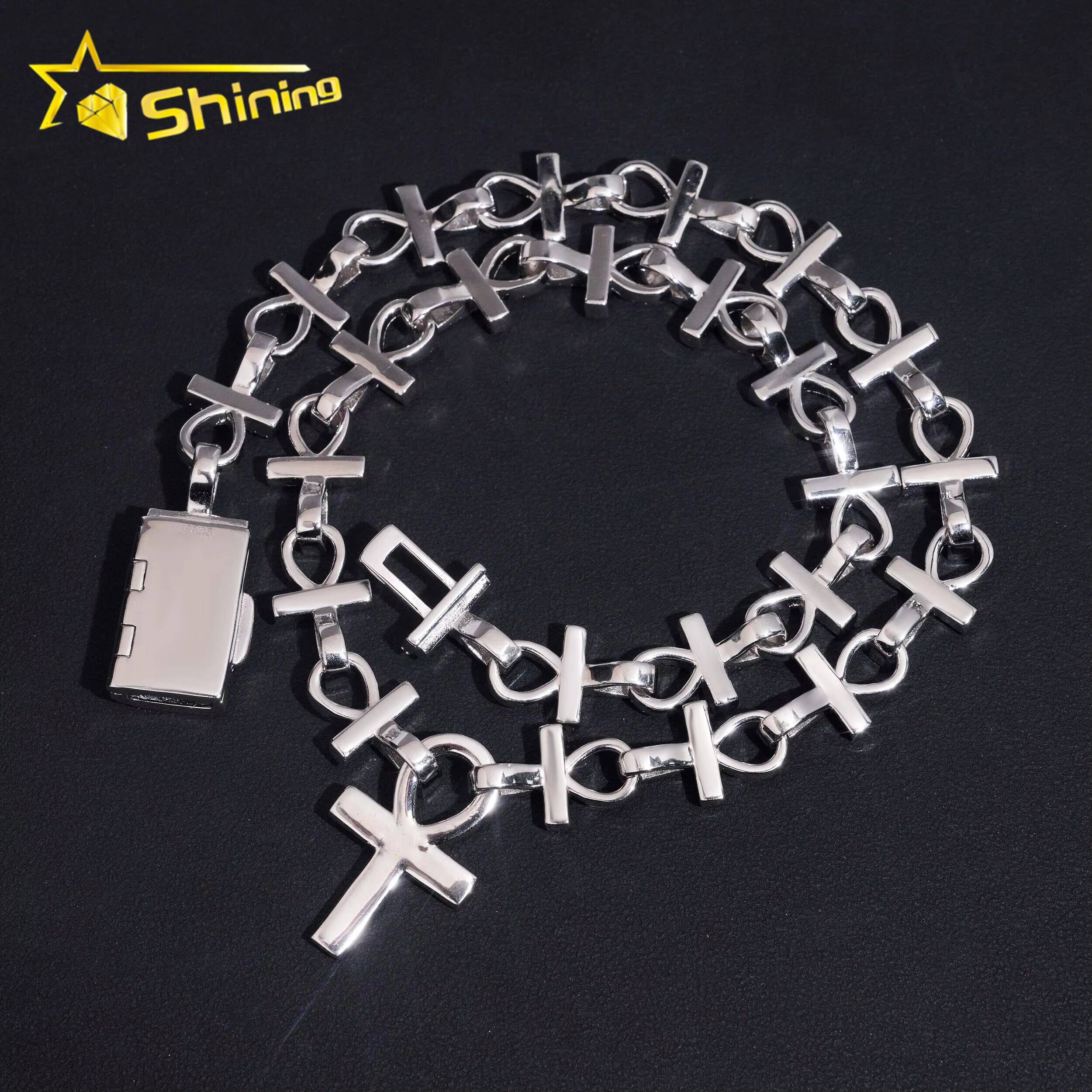 Ankle Cross Moissanite Necklace Chain Pass Tester VVS Moissanite 925 Silver Gold Plated Hip Hop Iced Out Cuban Link Chain