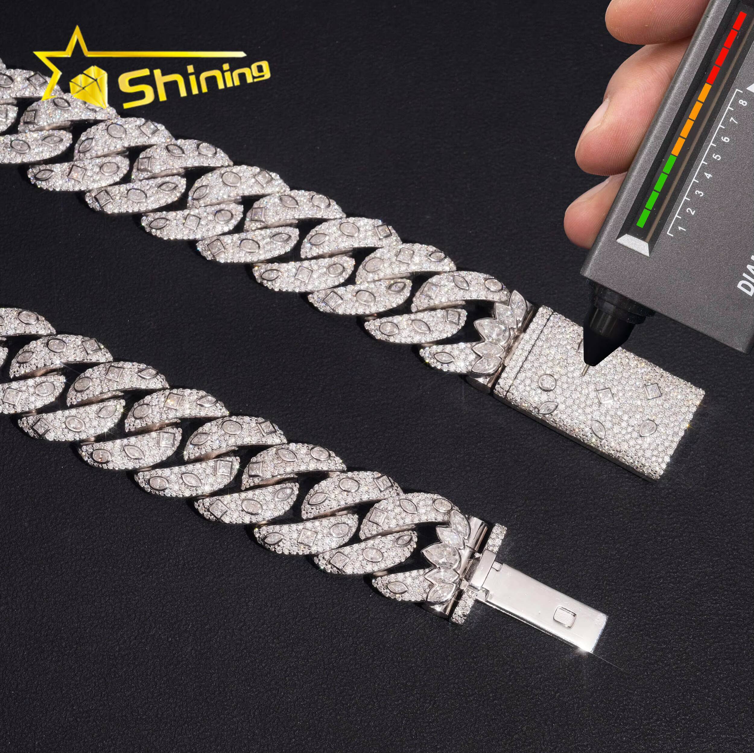 IGI Certificated Fancy Cut Moissnaite 20mm Necklace Iced Out Pass Diamond Test 925 Silver Hip Hop Luxury Cuban Link Chain