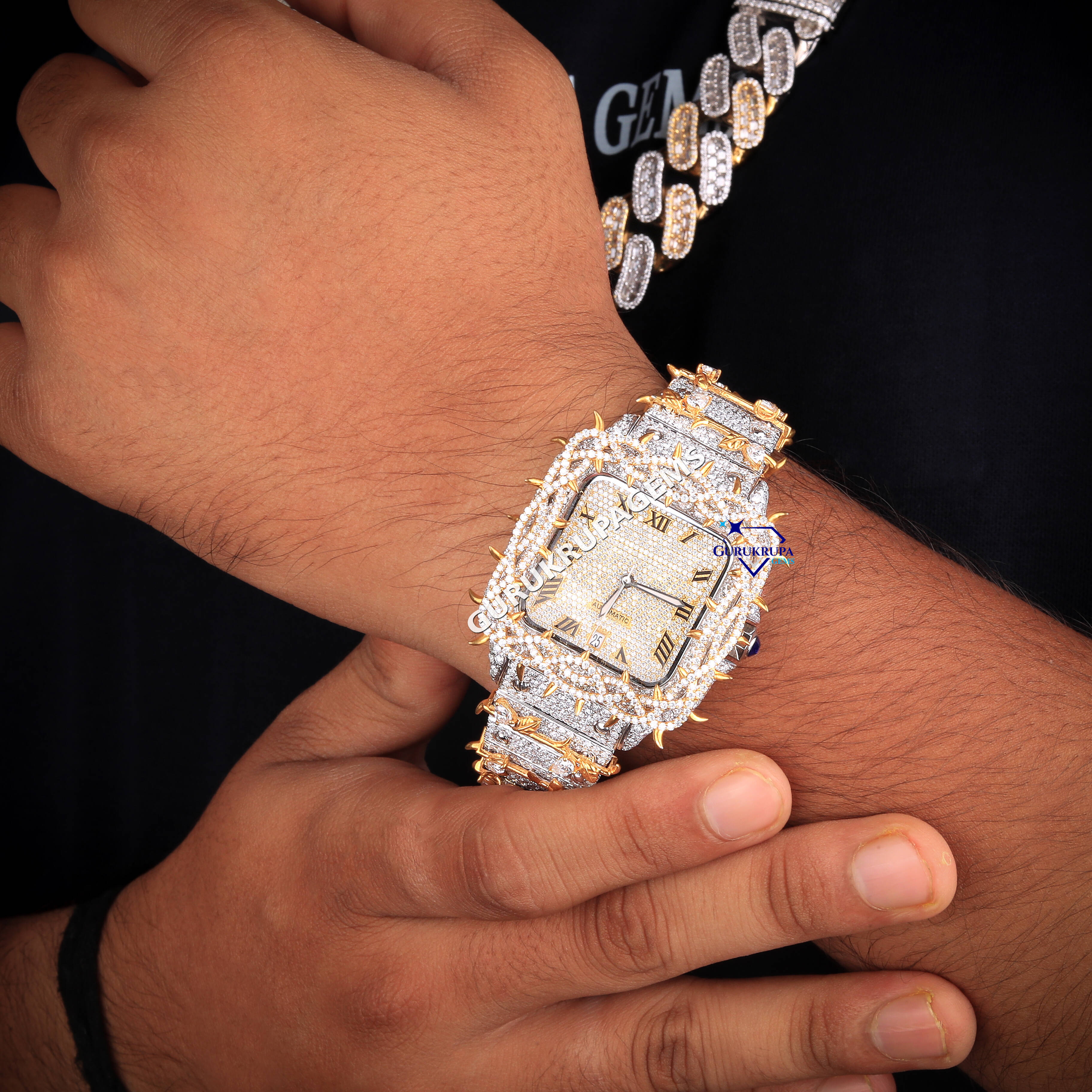 925 Silver Moissanite Cuban Chain and Watch Set for Men Iced Out Luxury Hip Hop Jewelry with Customized Trend