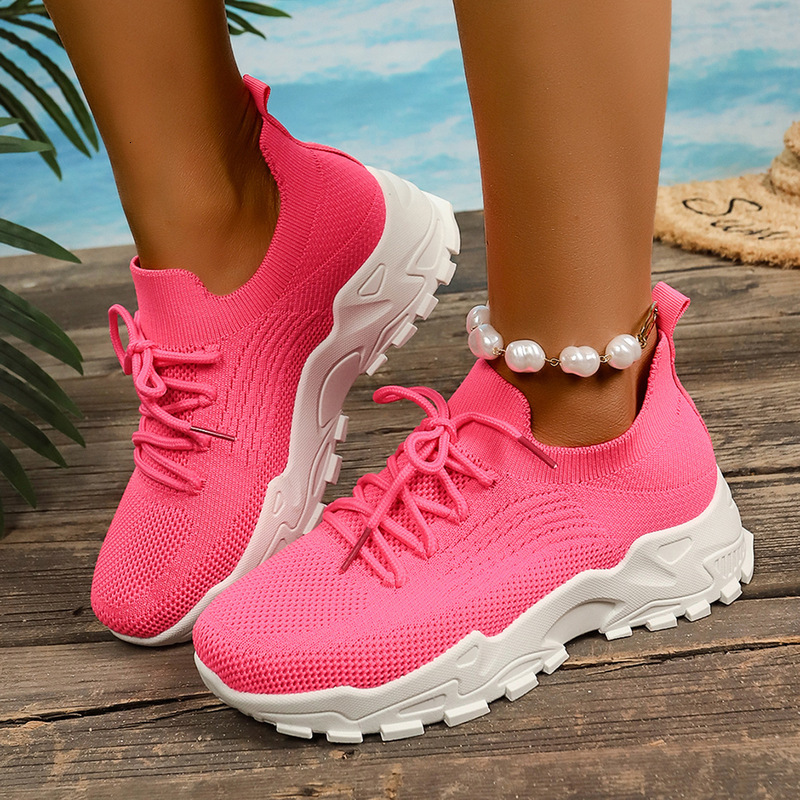 Women's Sneakers Summer New Versatile Single Flyknit Breathable Mesh Soft Sole Comfortable Running Shoes