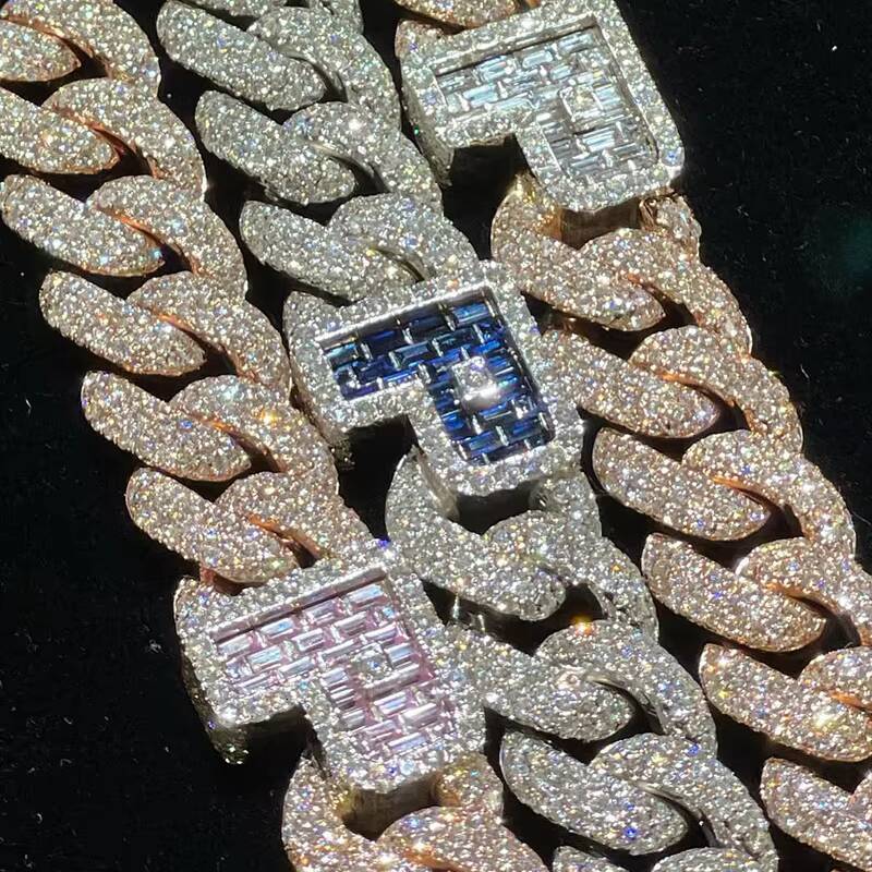 Customized Trend Luxury Bus Down Shiny Rapper Jewelry 925 Silver Rose Gold Plated 20mm Wide Moissanite Diamond Miami Cuban Link