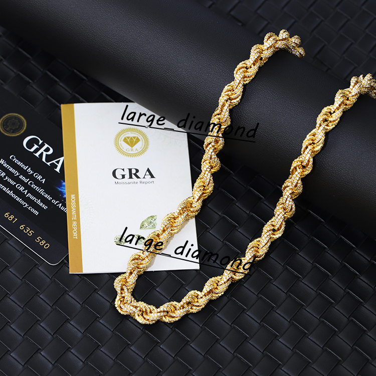 Hot Sale Hand Make VVS Moissanite Diamond GRA Certificate 8mm Gold Plated 925 Solid Silver Rope Chain Cuban Link Chain