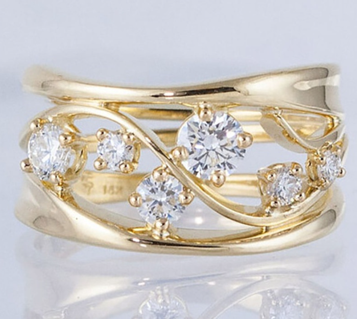 Gold Cube Zirconia Ring Bridal Wedding Fashion Ladies Beautiful Gifts Valentines Day Jewelry for Wife 250728